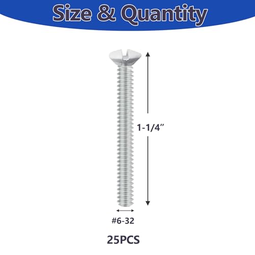 25 pcs 1.2" Wall Plate Screws, White Outlet Screws 6-32 Thread Light Electrical Cover Panel Switch Plate Screws(White） - color: White, size: 1.2"