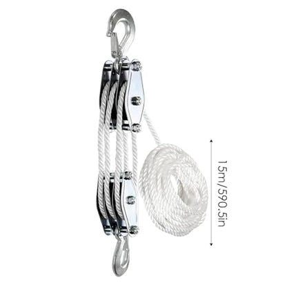 Rope Hoist Pulley System Multifunctional 2200 LBS Breaking Strength | 3/8 Rope for Lifting Hoisting Rigging Garage Shop Hunting Farm Construction Industrial Warehouse Marine Overhead Recovery - color: White