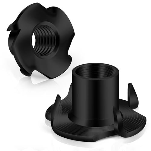 M6 T-Nuts Black Zinc Plated Steel, 4-Pronged Tee Nut for Wood, Rock Climbing Holds, Furniture, 100 PCS - color: Black Carbon Steel, size: M6