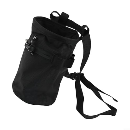 Climbing Chalk Bag, Nylon Drawstring Chalk Bucket with Waist Belt and Carabiner, Antislip Chalk Pouch for Rock Climbing, Bouldering, Weightlifting, Gymnastics(Black) - size: Black