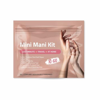 Mini Mani Kit – Disposable Manicure Set with Nail Clipper, File, Buffer, Cuticle Stick, Remover Pad & Alcohol Wipe – Single-Use Nail Care Kit for Travel, Events, or Bulk Hygiene (Regular, 1, Count) - size: 1 Count (Pack of 1)