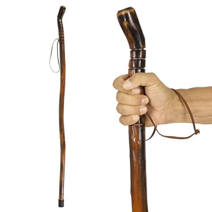 Vive Wooden Walking Stick for Hiking - Balance & Hiking Staff - Wood Walking Stick for Men, Women, Seniors - Strong, Non-Slip Wood Cane for Stability - Handcrafted, Waterproof, Leather Wrist Strap - style: 48 Inches