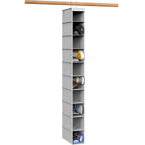 Simple Houseware 10 Shelves Closet Hanging Shoe Organizer, Gray | Dual Metal Hooks, Holds Up to 20 lbs, for Narrow Space - color: Grey, size: 1-Pack