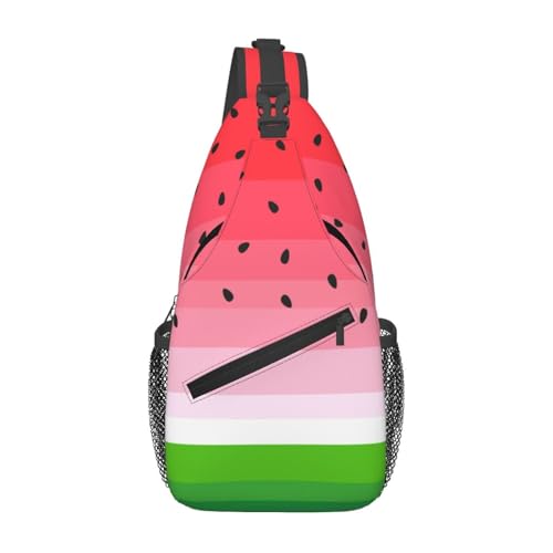 Cute Cartoon Watermelon Crossbody Sling Bags for Women Men Watermelon Background with Black Seeds Travel Sling Backpack Casual Shoulder Bag Tropical Summer Fruit Gym Sports Hiking Daypack - color: Red Pink Green