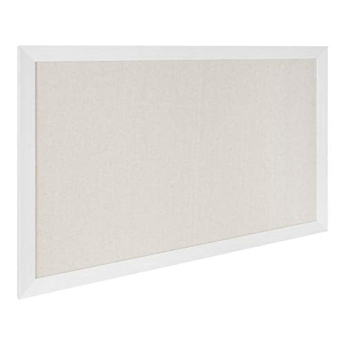 DesignOvation Beatrice Framed Linen Fabric Pinboard, 27x43, White, Rustic Coastal Memo Board Wall Organizer - color: White, size: 27" x 43"