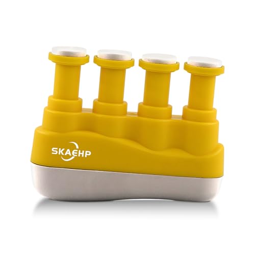 Hand Exerciser - Improves flexibility and strength in fingers, hands, and forearms - Adjustable tension for each finger - Simulated guitar strings help develop calluses - Comfortable workout - color: Yellow and White