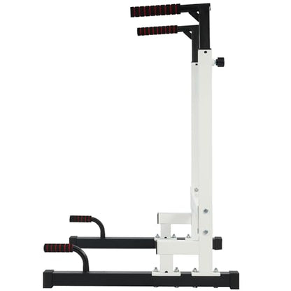 BalanceFrom Steel Frame Dip Station with Adjustable Height, 500 Pound Weight Capacity – Upper Body Workout Home Gym Equipment for Triceps, Push & Pull Ups, Leg Raises, and Bench Press - color: White