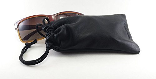 Lambskin Leather Drawstrings Pouch Black, 9 cm X 15 cm
