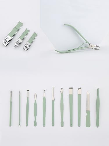 16-Piece Professional Manicure & Pedicure Kit - Comprehensive Nail Care Set with Stainless Steel Tools and Leather Case Green - color: Green