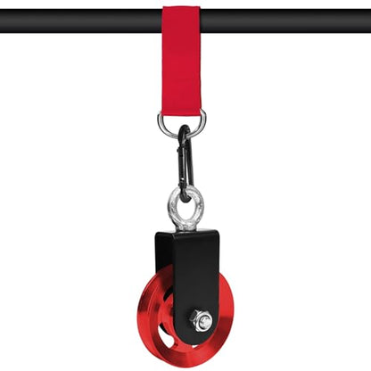 LFJ Aluminum Alloy Cable Pulley with Swing Strap Carabiner, 90mm Pulley Wheel for LAT Pulley System DIY Pull Down Attachment,Ladder Lift,Home Gym Equipment - color: Red
