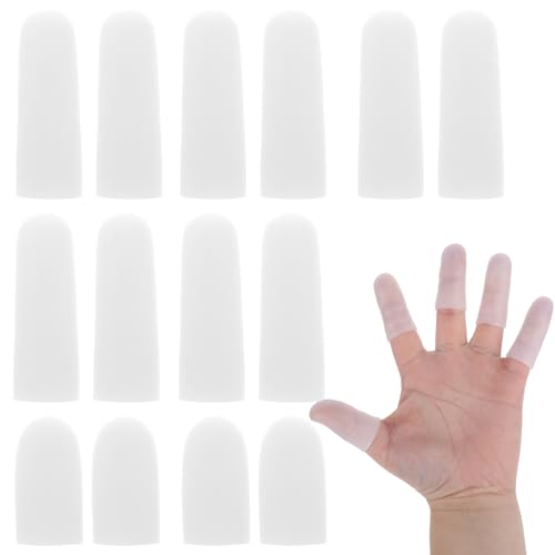 JJUNW 14Pcs Silicone Finger Cots, Silicone Finger Protectors Waterproof Finger Sleeves Finger Bandage for Relief from Pain of Finger Tips Cracked Arthritis Finger Cracking Friction(White)