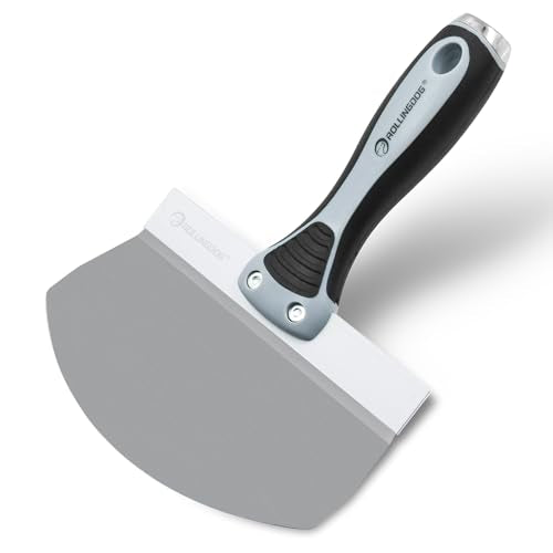 ROLLINGDOG 6.5 inch Drywall Bucket Scoop Stainless Steel | Scraper Mud Scoop for Plaster, Morter, Putty, Curved scoop, Rubber grip handle, Angled handle - color: 6.5 Inch