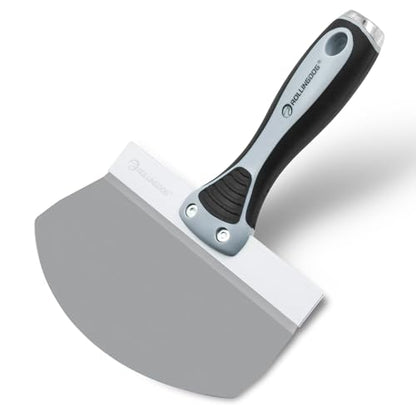 ROLLINGDOG 6.5 inch Drywall Bucket Scoop Stainless Steel | Scraper Mud Scoop for Plaster, Morter, Putty, Curved scoop, Rubber grip handle, Angled handle - color: 6.5 Inch