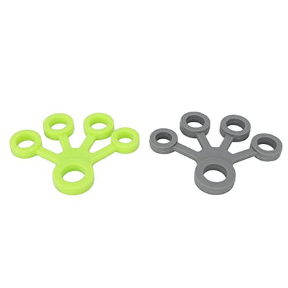 Finger Stretcher, High Elasticity Silicone Portable Five Finger Stretching Band for Guitarist Hand Grip Strengthener and Flexibility Exercise, 2-Pack Green Grey 8.8lb