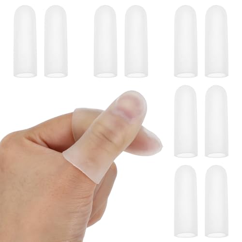 Gel Finger Cots, 10 PCS Gel Finger Protectors Finger Caps Silicone Fingertips Protection Finger Protector Support, Finger Sleeves Thumb Protection for Hand Eczema, Finger Cracking Arthritis(Clear) - color: Clear