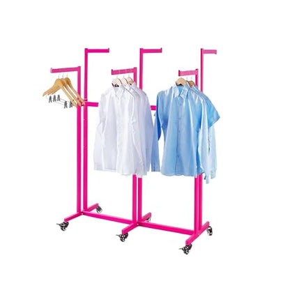 Floor Standing Metal Garment Rack - Heavy Retail Display Racks With Wheels | 6 Arms Clothing Rack, Square Tubing Portable Shirt Rack, Merchandise Display RackFor Hanging Clothes (Pink) - color: Pink