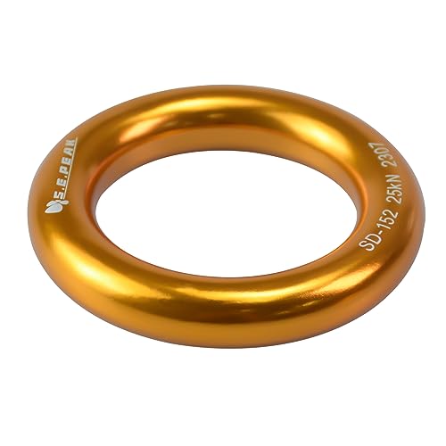 25kN Aluminum Rappel Ring, Perfect Tension O-Ring, Connection Ring for Rock Climbing, Arborist, Gold/Blue - color: big gold-2 pack
