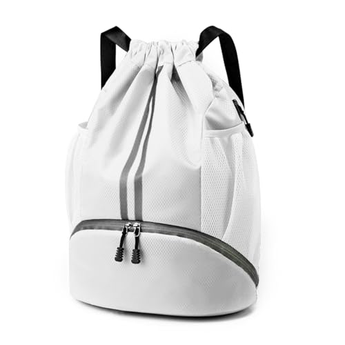 Valleycomfy Sports Drawstring Backpack - Water Resistant String Bag White | with Side Mesh Pockets Shoe Compartment Gym Backpack for Women & Men - color: A-white