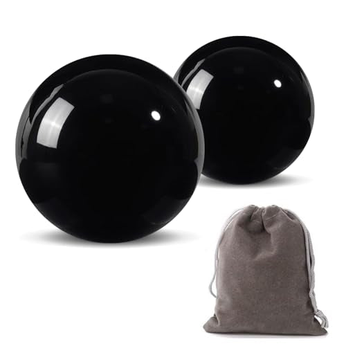Obsidian Baoding Balls for Hand Therapy, Traditional Massage Chinese Ball for Adults Health Exercise Stress Relief Balls with Carry Pouch, Black Obsidian, Medium-1.57" - color: Black, size: Medium-1.57"
