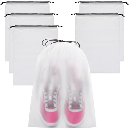 Vorspack Shoe Bags for Travel, 6 Pcs, Transparent, Drawstring, Large | Clear, Shoe Organizer, With Rope, Travel Essentials, For Men Women