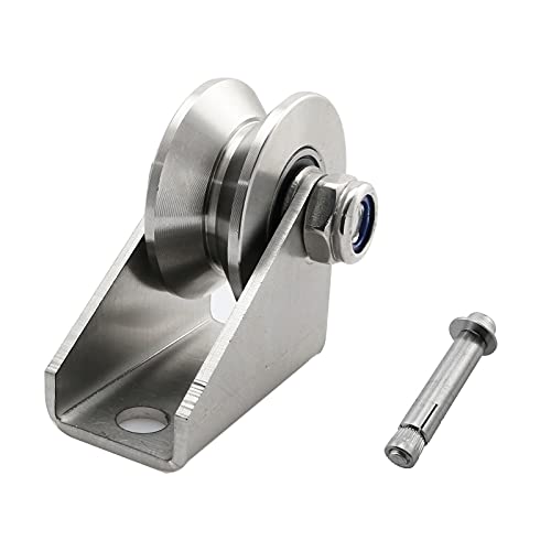 heyous Detachable Oblique Stainless Steel V-Type Groove Sliding Wheel Roller Track Rail Fixed Pulley, Silver Tone - style: V-type pulley