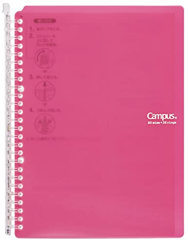 Kokuyo Campus Smart Ring Binder, B5 Pink Refillable Binder Notebook 26 Holes with 10 Extra Loose-Leaf Paper, Up to 60 Filler Papers for Work & Study, Japan Import (RU-SP706P) - color: Pink