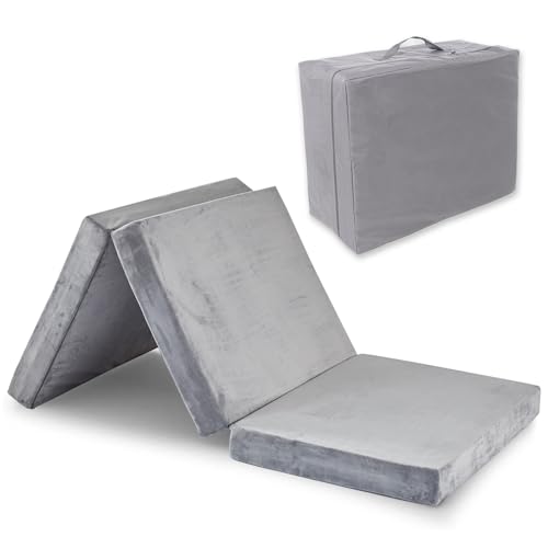 SINWEEK 3.8" Cot Memory Foam Folding Topper with Storage Bag - Foldable Trifold Floor Mat Topper, CertiPUR-US Certified Guest Sleeping Pad, Machine Washable Cover - size: C (31 x 75 Inch), style: Slow Rebound Memory Foam