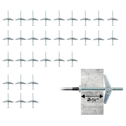 Toggle Bolts 1/8", 20pcs Butterfly Toggle Anchors for Drywall, Mental Hollow Wall Anchors, HOME MASTER HARDWARE Toggle Bolt and Wing Nut Set - size: 1/8"(30pcs)