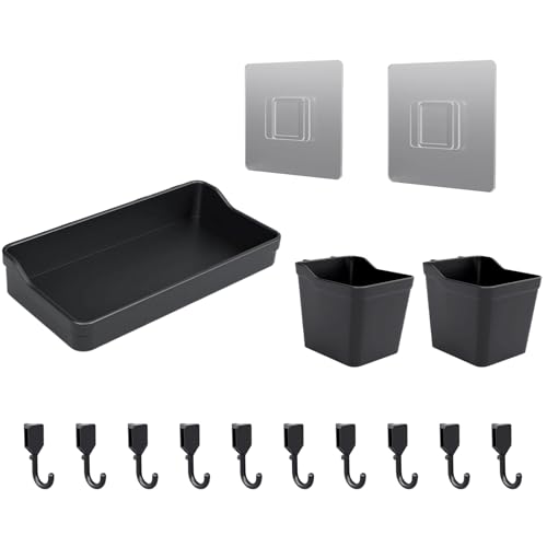 Pegboard Wall Organization Accessories Pack - 25 Pieces of White Hooks, Storage Bins & Fastening Strips(Black) - color: Black
