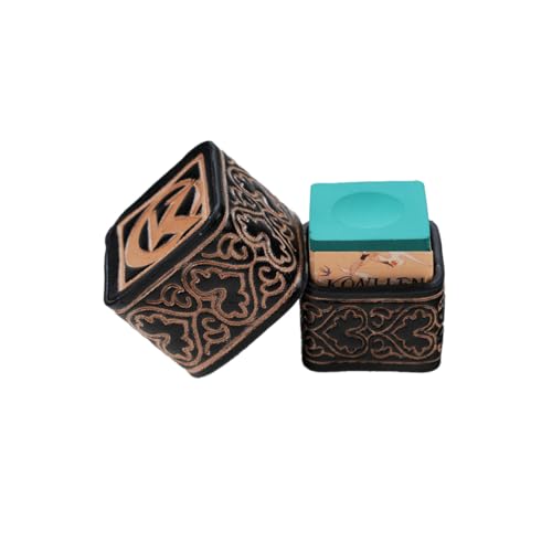 KONLLEN Leather Magnetic Chalk Holder, Pool Cue Accessory | Round or square engraved leather holder keeps billiard chalk secure and easy to reach during pool play. - color: VT Holder-Green Holder