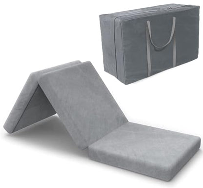 SINWEEK Tri Folding Topper with Storage Bag 3.8" Foldable Topper Foam Topper Floor Cot Topper, Guset Mat with Machine Washable Cover and Waterproof Lining, CertiPUR-US Certified 31 x 75 Inch - size: C (31 x 75 Inch), style: High Support Foam