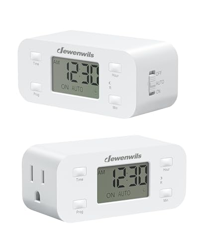 DEWENWILS 2 Pack 24 Hour Programmable Digital Timer Outlet, 1 Outlet, White | 125V/15A/1000W, 1/2 HP, 3 Prong Light Timer for Indoor Lamp, Fan, Aquarium, Christmas Decorations, Reptile Tanks - style: White-2PK
