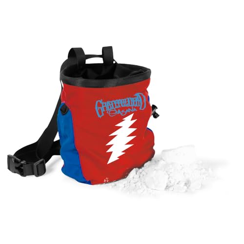 Chalk Bag for Rock Climbing & Bouldering with Waist Belt, Brush Loop, Fleece Liner, Cord Lock Enclosure - Complete with Hamster Ball Chalk Holder - color: Lightning Bolt