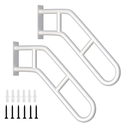 2 Pack Handrails for Outdoor Steps, Stair Handrails for Indoor or Outdoor | White Upgraded 27" Bent Wall Mounted Hand Stair Railings with Anti-Skid Crossbar, Safety for Elderly, Kids, Disabled - size: 27 inch, style: Bent White 2 Pack
