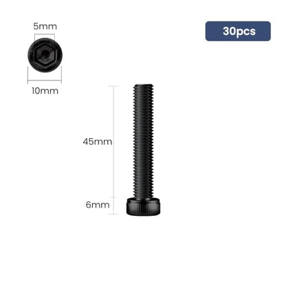 30pcs M6 x 45mm Hex Socket Head Cap Screws Bolts, 12.9 Grade Alloy Steel, Black Oxide Finish, Allen Socket Drive, Full Threads,with Hex Spanner - size: M6x45mm