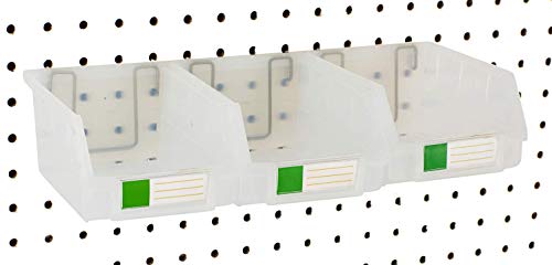 Pegboard Bins – 3 Pack Clear Large - Hooks to Any Peg Board - Organize Hardware, Accessories, Attachments, Workbench, Garage Storage, Craft Room, Tool Shed, Hobby Supplies, Small Parts - color: Clear, size: 5 Inch (Pack of 3)