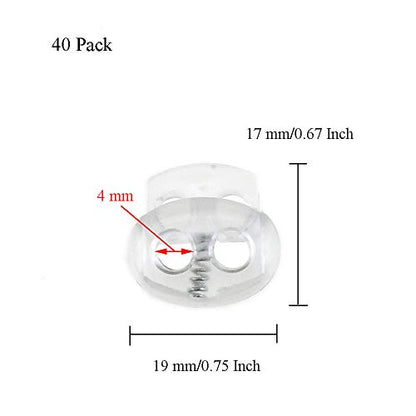 Spring Elastic Fastener Toggles Plastic Cord Lock Buttons Stopper Slider Thread Smooth Hold Tightly - color: Double Holes Clear-17*19mm 40pcs
