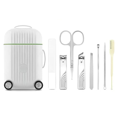 Travel Luggage Style Manicure Set 8-Piece Nail Clipper Set Nail Care Kit for Daily Use at Home Travel Emergency Beauty Tools - color: White