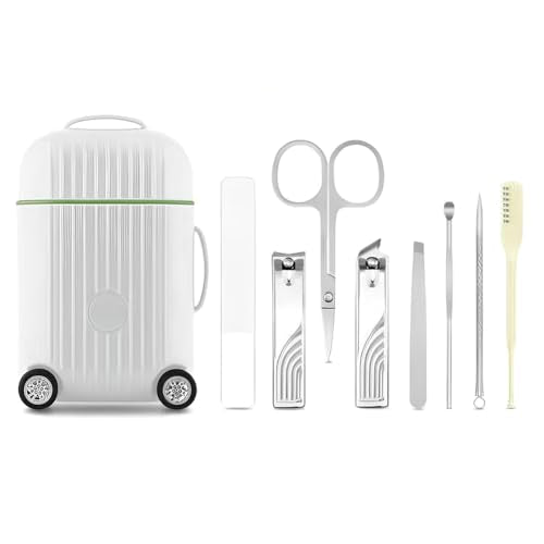 Travel Luggage Style Manicure Set 8-Piece Nail Clipper Set Nail Care Kit for Daily Use at Home Travel Emergency Beauty Tools - color: White