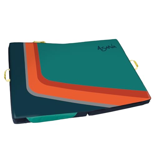 Asana Superhero Bouldering Crash Pad - Deluxe Suspension, Triple Layer Dual Density Foam Structure, Heavy Duty Nylon - Premium Rock Climbing Crash Mat with Huge Landing Zone (57x40x4)