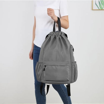 Valleycomfy Waterproof Drawstring Gym Backpack Bag for Men&Women Dark Grey | Sports Gym Bag with Side Pocket - color: A-dark Grey