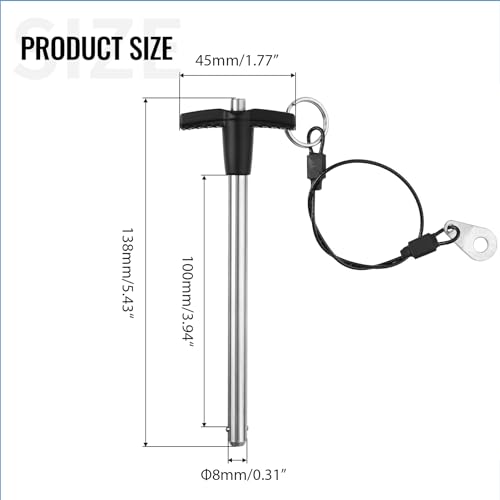 T Handle Quick Release Pin 5/16 Inch Diameter ,Stainless Steel Ball Locking Pin with Push Button Lanyard Cable Usable Length 3.94"(8*100mm) - size: 8mm-100mm