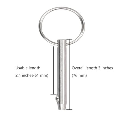 2 PCS Marine 316 Stainless Steel Quick Release Pin Bimini Top Pin, Diameter 1/4"(6.3 mm), Overall Length 3"(76 mm), Usable Length 2.4"（61 mm - size: 2 Pieces