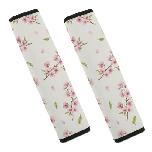 2PCS Pink Cherry Flower Blossom Watercolor Flowers Car Seat Straps Shoulder Pads Soft Padded Seat Belt Cushion for Adult Use, Car Seats Pushchair Strollers High Chair Pushchair, Anti-Slip Pad - color: Pattern 332