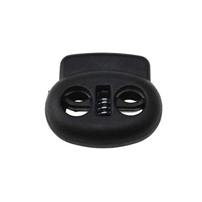 Spring Elastic Fastener Toggles Plastic Cord Lock Buttons Stopper Slider Thread Smooth Hold Tightly - color: Double Holes Black-20*23mm 50pcs