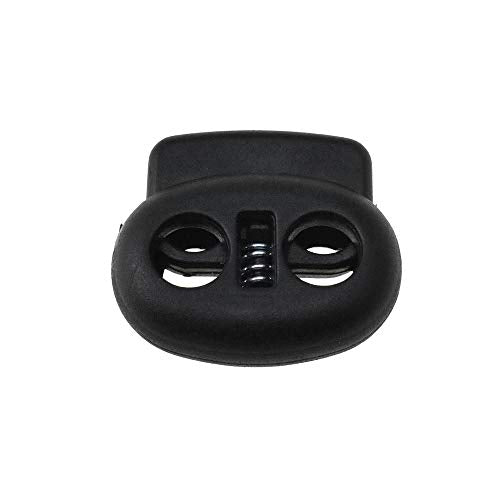 Spring Elastic Fastener Toggles Plastic Cord Lock Buttons Stopper Slider Thread Smooth Hold Tightly - color: Double Holes Black-20*23mm 50pcs