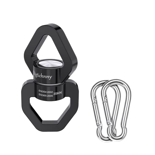 35KN Swing Swivel with Swivel Carabiner, Black, 1 Pack | For hanging chairs, aerial yoga, hammocks, tire swings, kids' swings, gym rings, web tree swings, smooth rotation - color: Black, size: 1 pack with carabiner