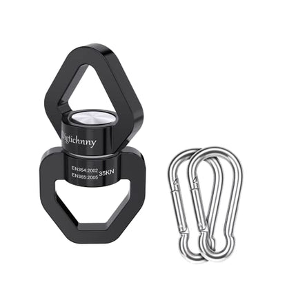 35KN Swing Swivel with Swivel Carabiner, Black, 1 Pack | For hanging chairs, aerial yoga, hammocks, tire swings, kids' swings, gym rings, web tree swings, smooth rotation - color: Black, size: 1 pack with carabiner