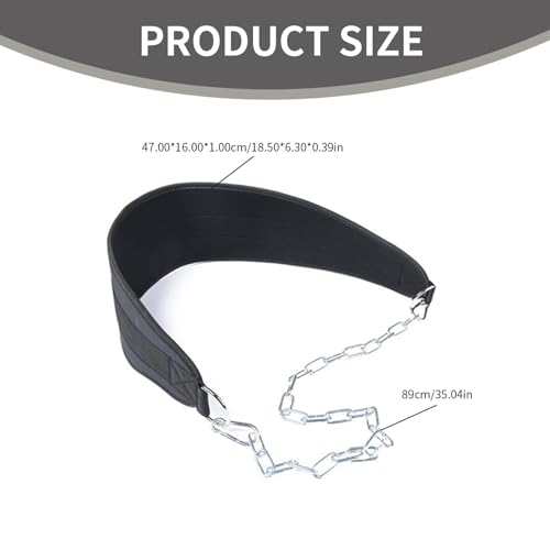 Dip Belt, 18.5x6 Inch Pull Up Belt with D-ring & 35" Chain, Strong Nylon Weighted Pull Up, Replacement Gym for Exercising, Bodybuilding, for Weighted Ups