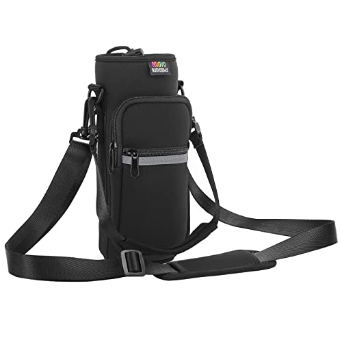 Nuovoware Water Bottle Carrier Bag, 25oz/32oz Bottle Pouch Holder, Adjustable Shoulder Hand Strap 2 Pocket Sling Neoprene Sleeve Sports Accessories for Hiking Travelling Camping, Black - color: Black, size: 25-32 Ounces - Standard